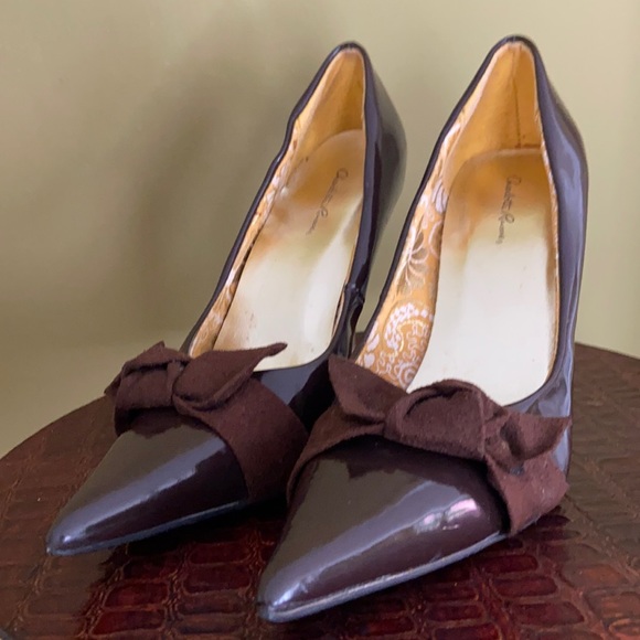 Charlotte Russe Faux Patent Leather & Suede Bow High Heel Shoes Women’s Size 7 - Picture 4 of 10